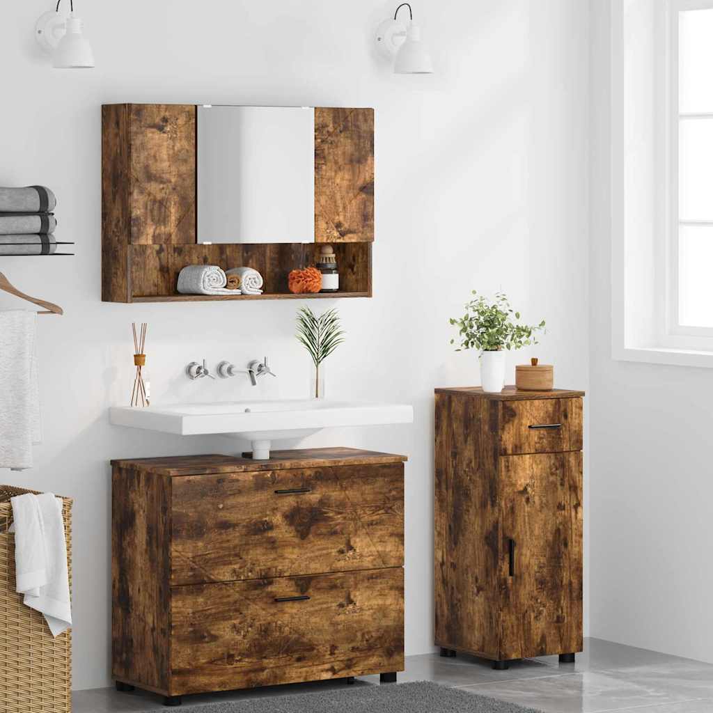 vidaXL Badezimmermöbel-Set mit Schubladen 3 pcs Geräucherte Eiche