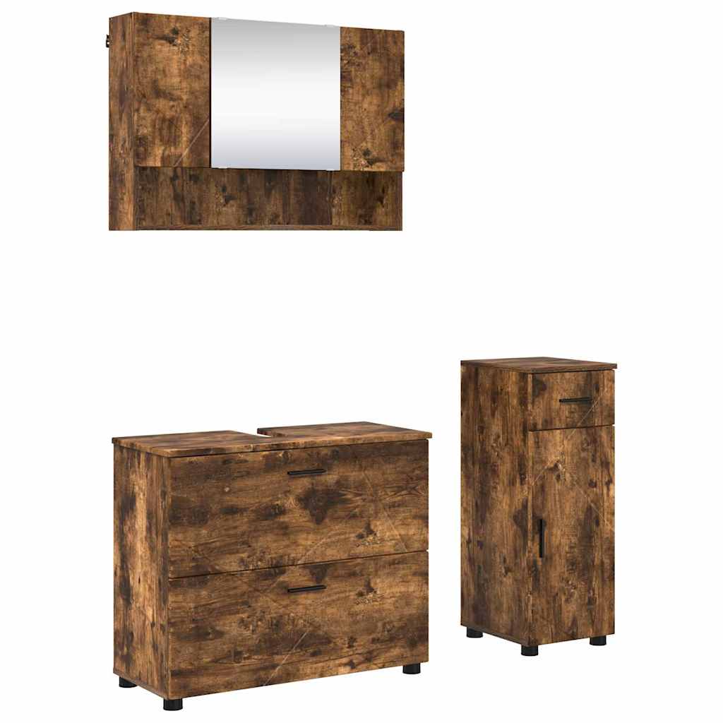 vidaXL Badezimmermöbel-Set mit Schubladen 3 pcs Geräucherte Eiche