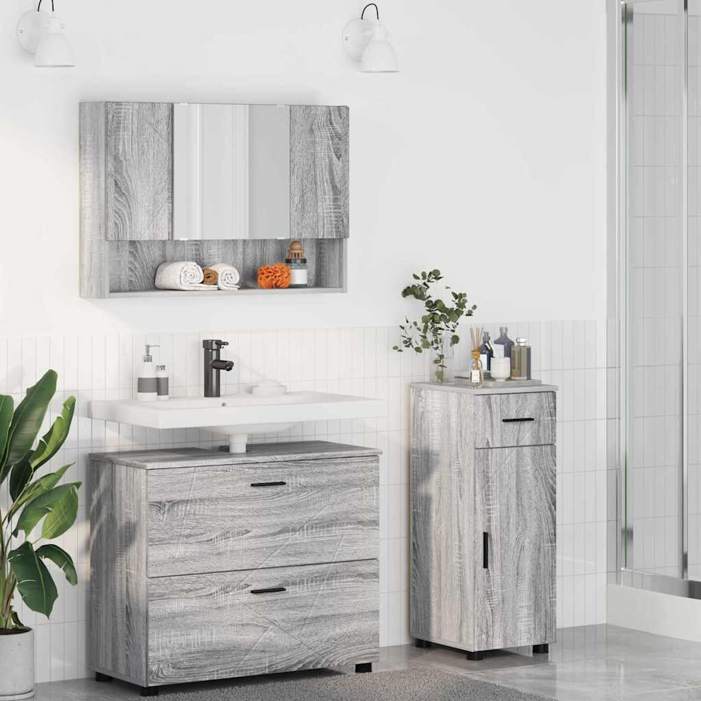 vidaXL Badezimmermöbel-Set 3 pcs Graues Sonoma Sperrholz und Metall