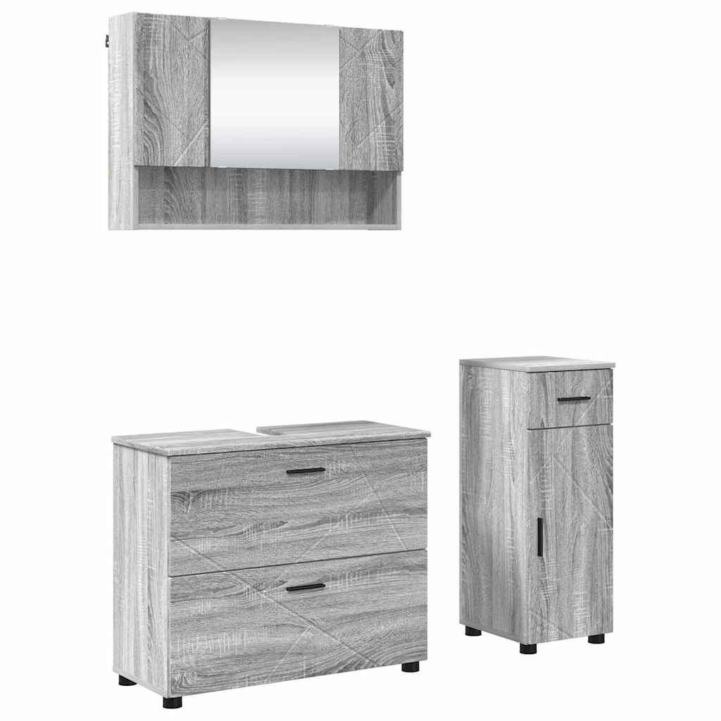 vidaXL Badezimmermöbel-Set 3 pcs Graues Sonoma Sperrholz und Metall
