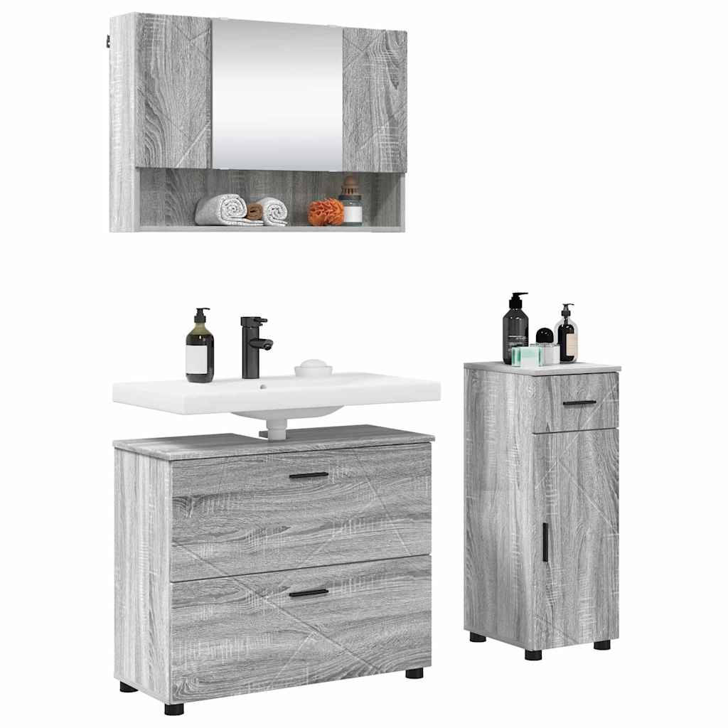 vidaXL Badezimmermöbel-Set 3 pcs Graues Sonoma Sperrholz und Metall