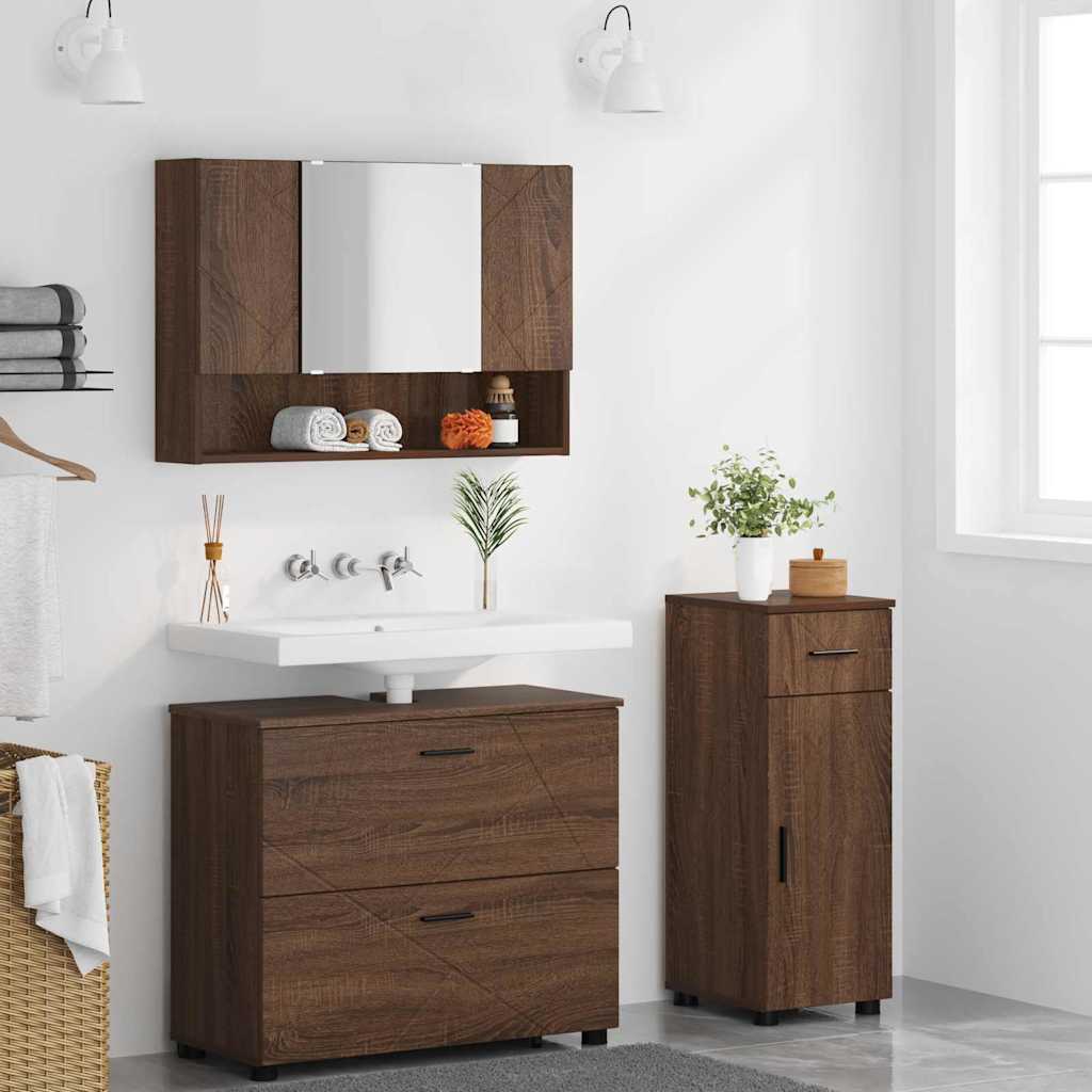 vidaXL Badezimmermöbel-Set mit Schubladen 3 pcs Braun Eichen-Optik