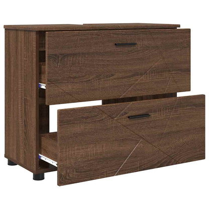 vidaXL Badezimmermöbel-Set mit Schubladen 3 pcs Braun Eichen-Optik
