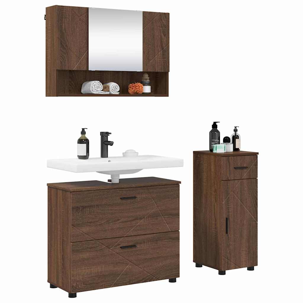 vidaXL Badezimmermöbel-Set mit Schubladen 3 pcs Braun Eichen-Optik