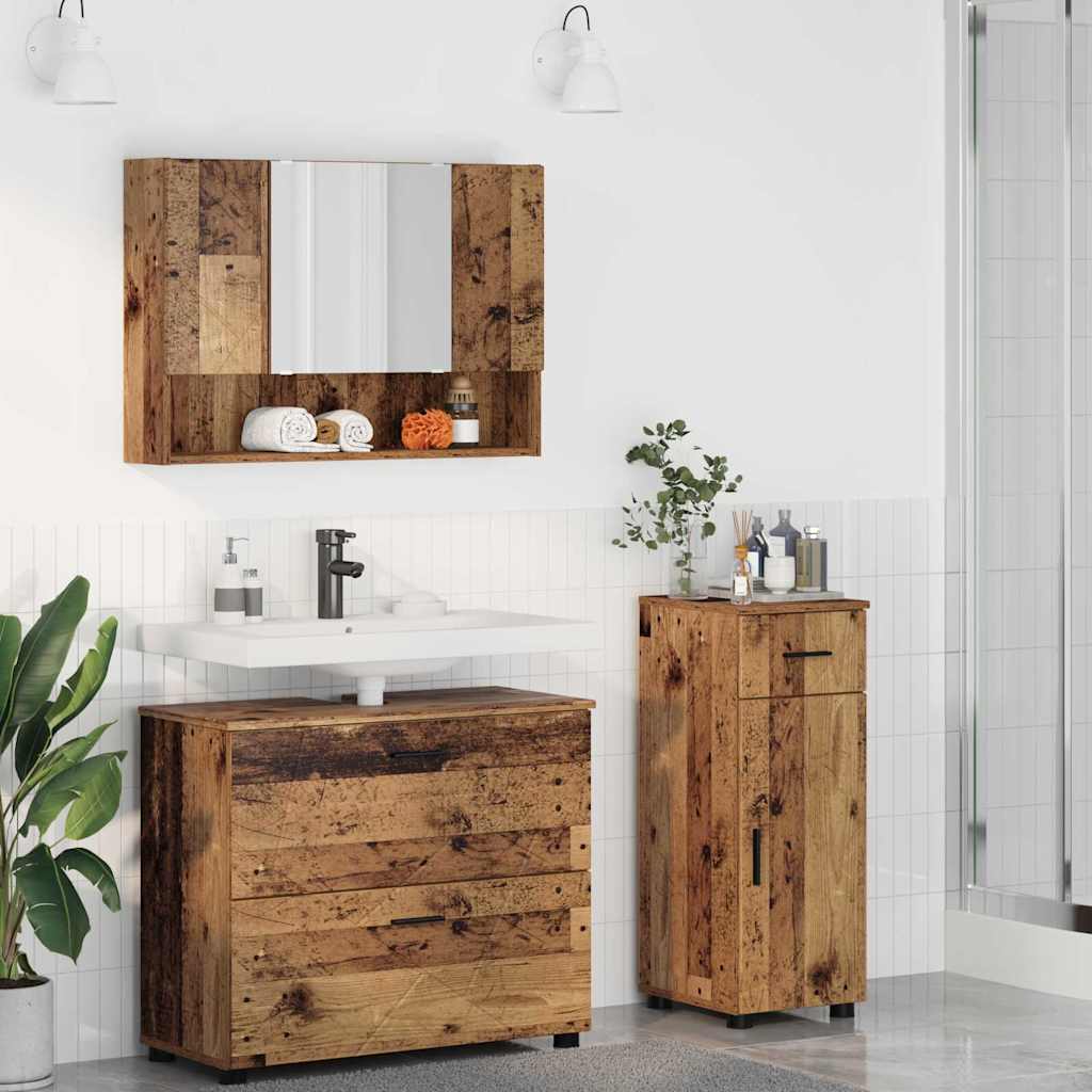 vidaXL Badezimmermöbel-Set mit Tür 3 pcs Altholz Sperrholz und Metall
