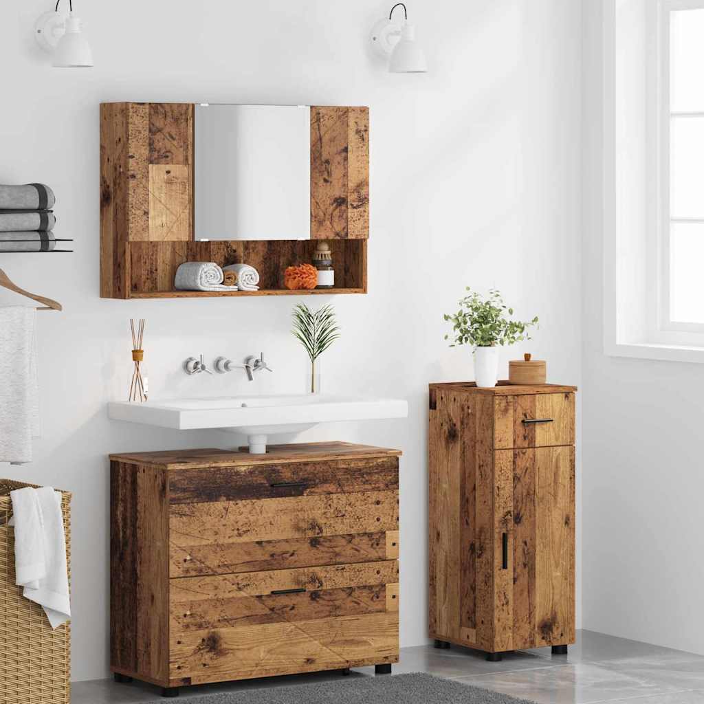 vidaXL Badezimmermöbel-Set mit Tür 3 pcs Altholz Sperrholz und Metall