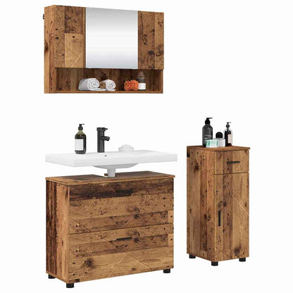 vidaXL Badezimmermöbel-Set mit Tür 3 pcs Altholz Sperrholz und Metall