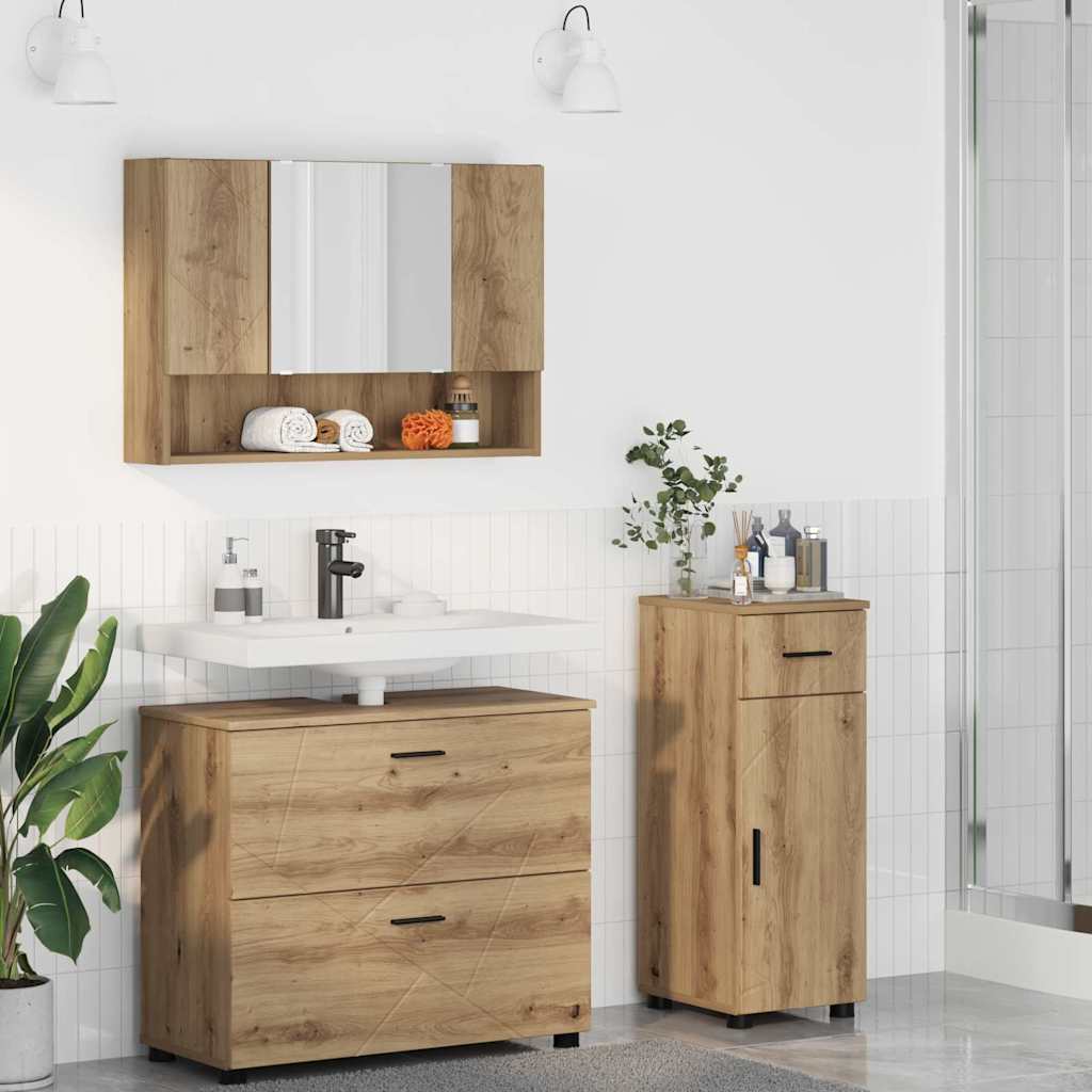 vidaXL Badezimmermöbel-Set 3 pcs Artisan-Eiche Sperrholz und Metall