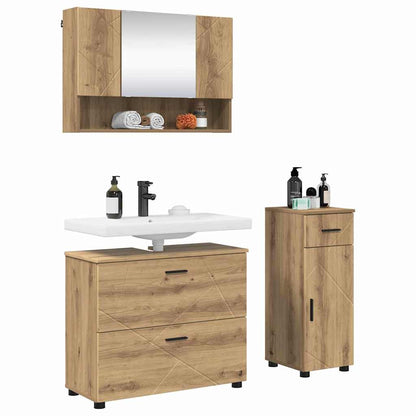 vidaXL Badezimmermöbel-Set 3 pcs Artisan-Eiche Sperrholz und Metall