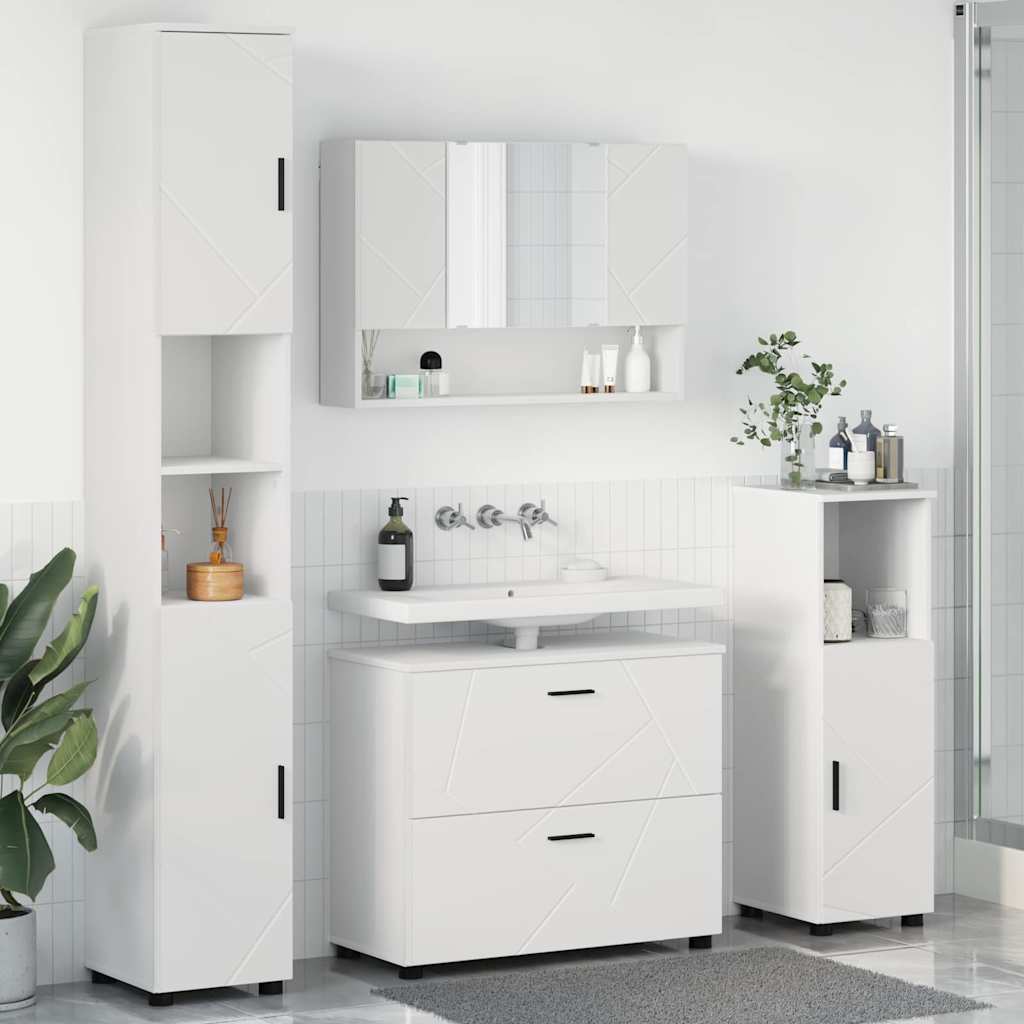 vidaXL Badezimmermöbel-Set mit Regal 4 pcs Weiß Sperrholz und Metall