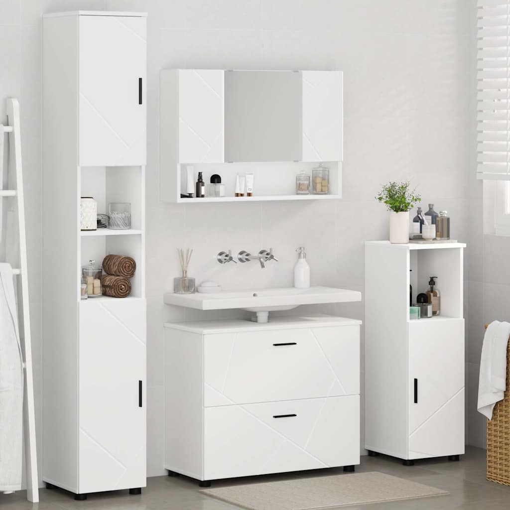 vidaXL Badezimmermöbel-Set mit Regal 4 pcs Weiß Sperrholz und Metall