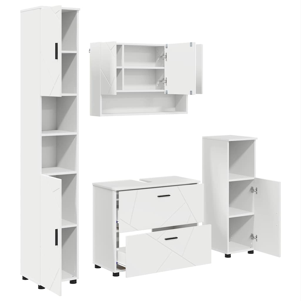 vidaXL Badezimmermöbel-Set mit Regal 4 pcs Weiß Sperrholz und Metall