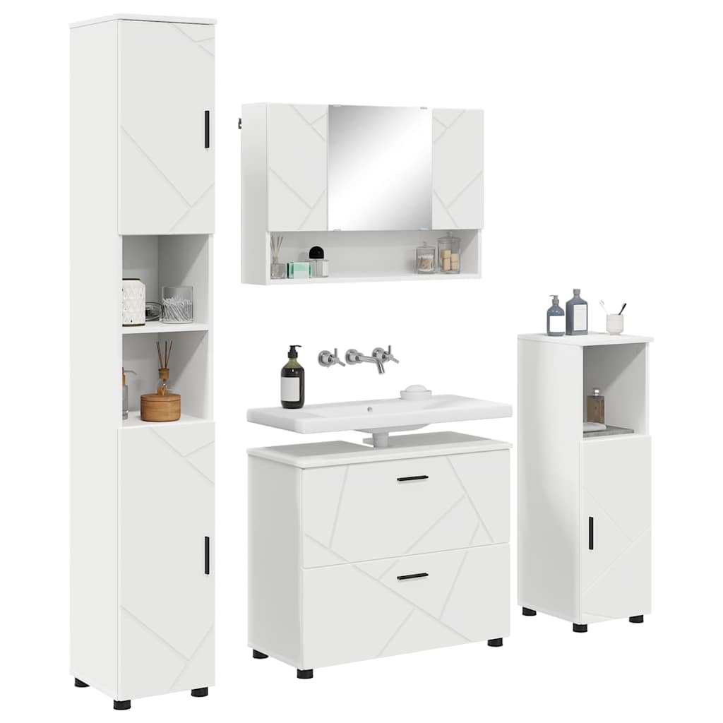vidaXL Badezimmermöbel-Set mit Regal 4 pcs Weiß Sperrholz und Metall