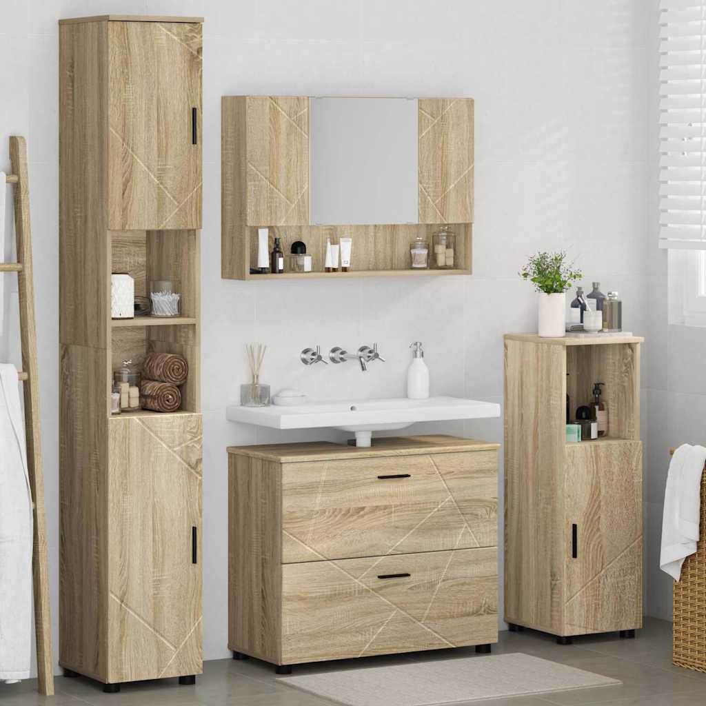 vidaXL Badezimmermöbel-Set 4 pcs Sonoma-Eiche Sperrholz und Metall