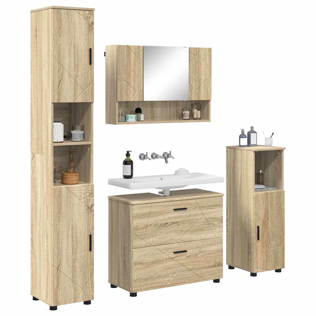 vidaXL Badezimmermöbel-Set 4 pcs Sonoma-Eiche Sperrholz und Metall