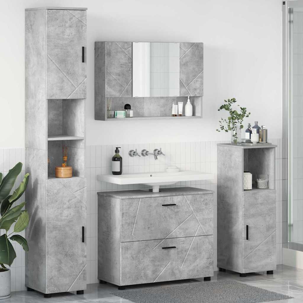 vidaXL Badezimmermöbel-Set 4 pcs Beton Grau Sperrholz und Metall
