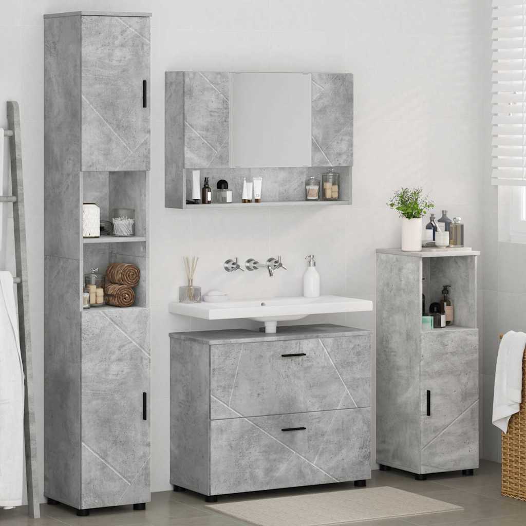 vidaXL Badezimmermöbel-Set 4 pcs Beton Grau Sperrholz und Metall
