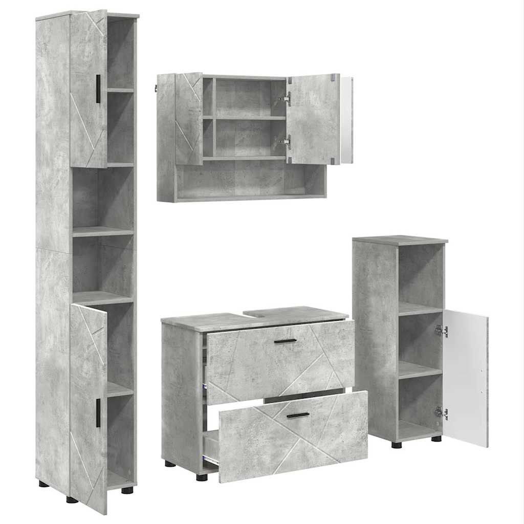 vidaXL Badezimmermöbel-Set 4 pcs Beton Grau Sperrholz und Metall