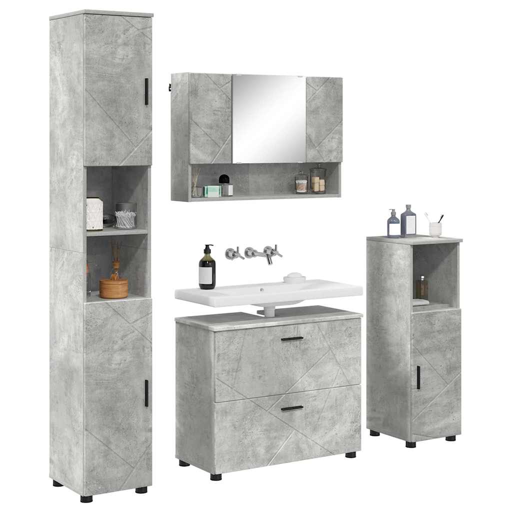 vidaXL Badezimmermöbel-Set 4 pcs Beton Grau Sperrholz und Metall