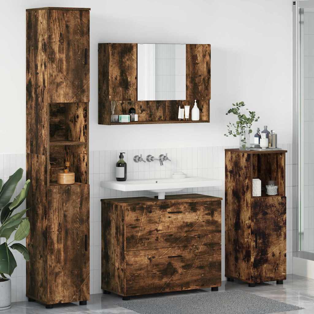 vidaXL Badezimmermöbel-Set mit Schubladen 4 pcs Geräucherte Eiche