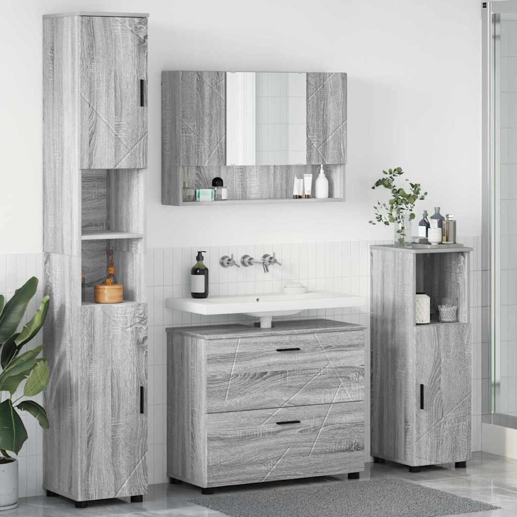 vidaXL Badezimmermöbel-Set 4 pcs Graues Sonoma Sperrholz und Metall