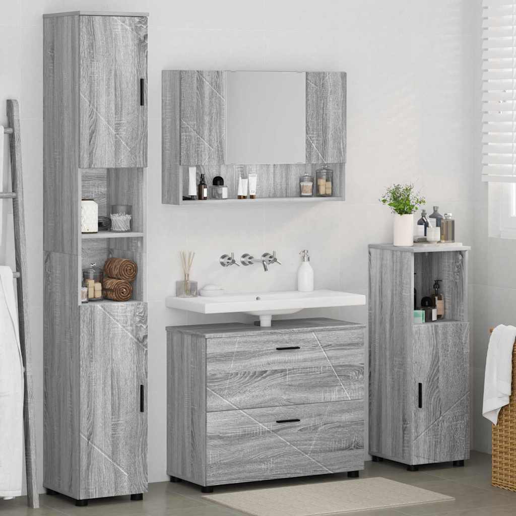 vidaXL Badezimmermöbel-Set 4 pcs Graues Sonoma Sperrholz und Metall