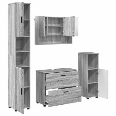 vidaXL Badezimmermöbel-Set 4 pcs Graues Sonoma Sperrholz und Metall
