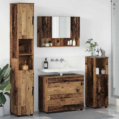vidaXL Badezimmermöbel-Set mit Tür 4 pcs Altholz Sperrholz und Metall