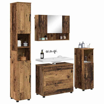 vidaXL Badezimmermöbel-Set mit Tür 4 pcs Altholz Sperrholz und Metall