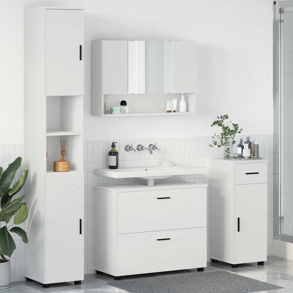 vidaXL Badezimmermöbel-Set mit Regal 4 pcs Weiß Sperrholz und Metall
