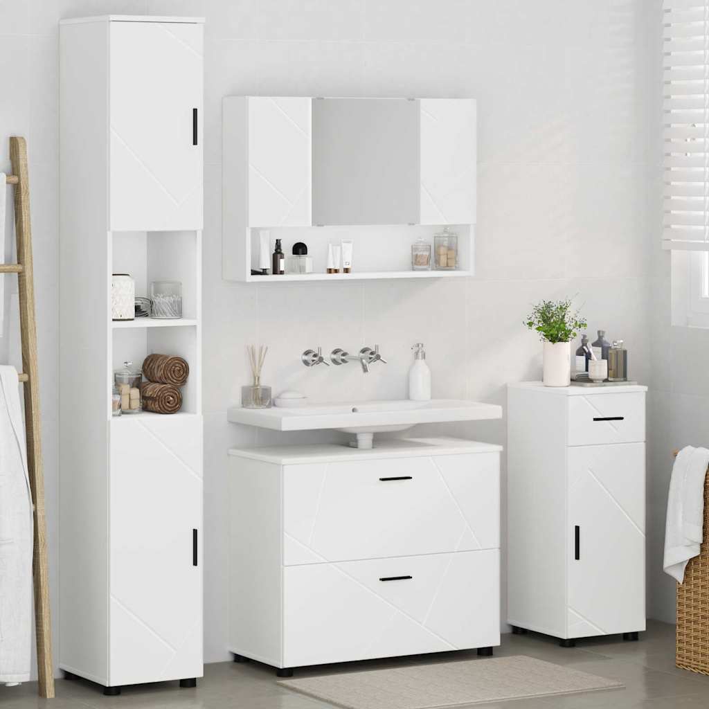 vidaXL Badezimmermöbel-Set mit Regal 4 pcs Weiß Sperrholz und Metall