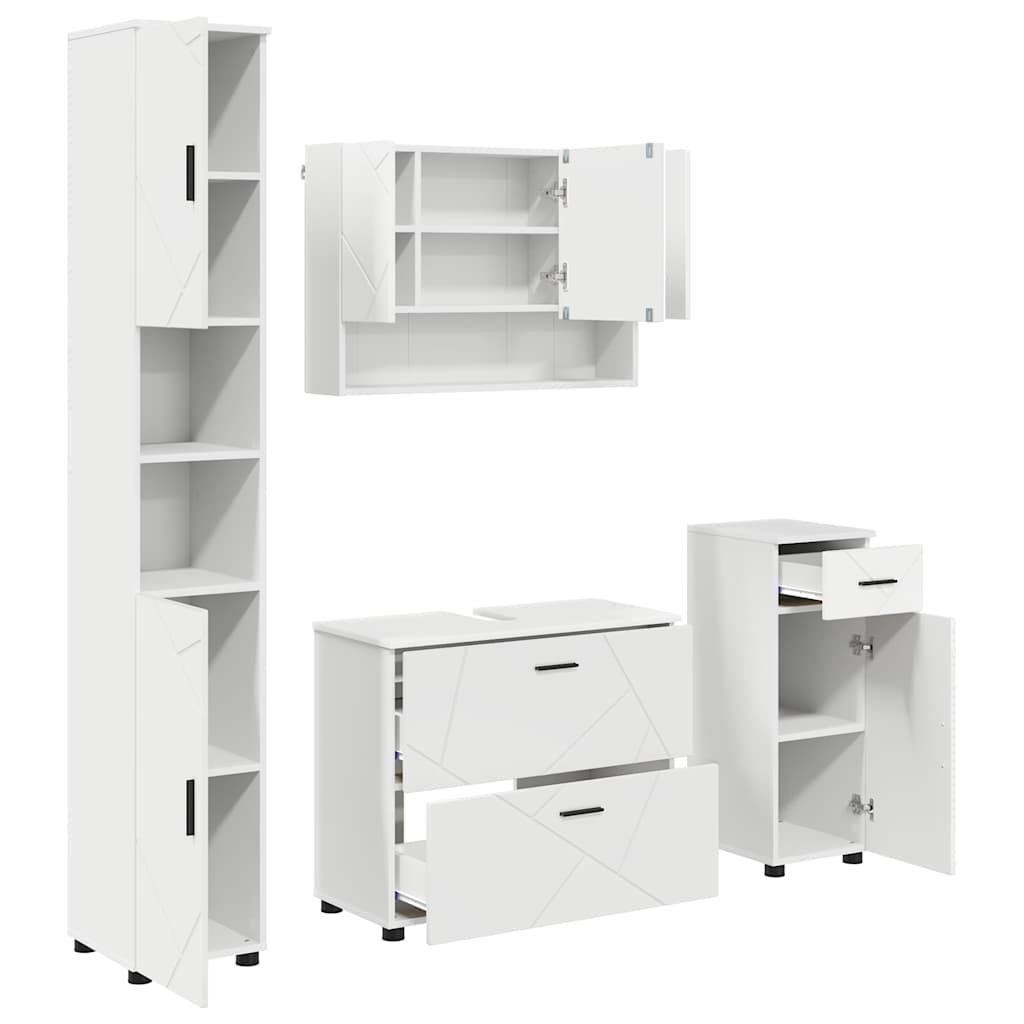vidaXL Badezimmermöbel-Set mit Regal 4 pcs Weiß Sperrholz und Metall