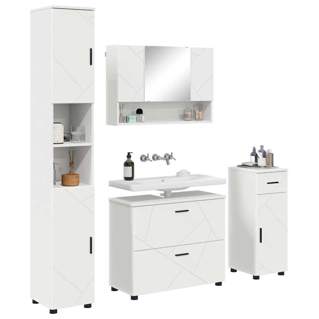 vidaXL Badezimmermöbel-Set mit Regal 4 pcs Weiß Sperrholz und Metall