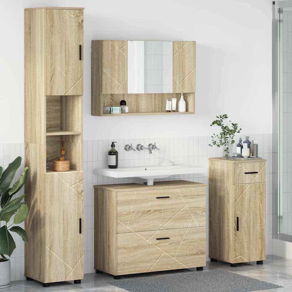 vidaXL Badezimmermöbel-Set 4 pcs Sonoma-Eiche Sperrholz und Metall
