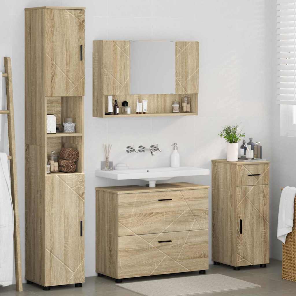 vidaXL Badezimmermöbel-Set 4 pcs Sonoma-Eiche Sperrholz und Metall