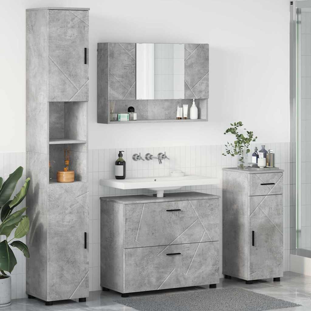 vidaXL Badezimmermöbel-Set 4 pcs Beton Grau Sperrholz und Metall