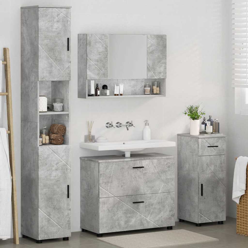 vidaXL Badezimmermöbel-Set 4 pcs Beton Grau Sperrholz und Metall