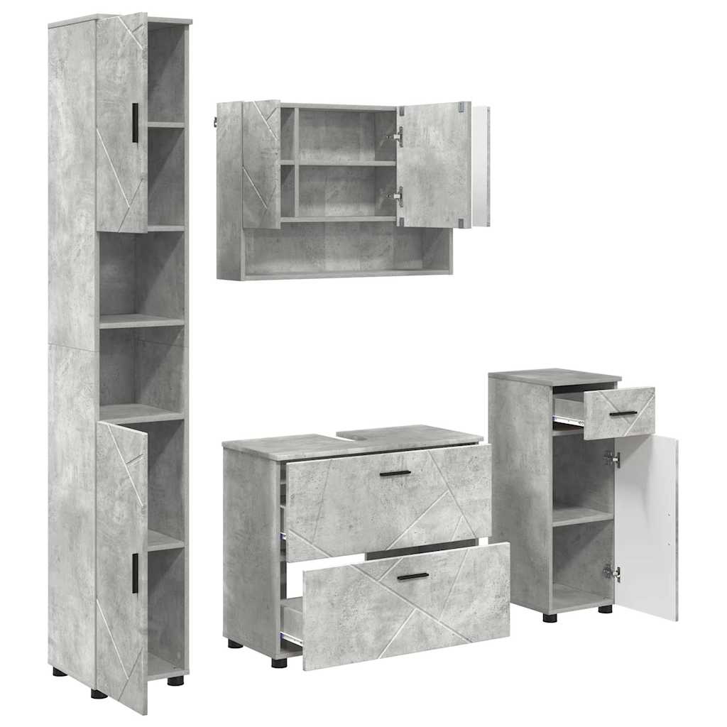 vidaXL Badezimmermöbel-Set 4 pcs Beton Grau Sperrholz und Metall
