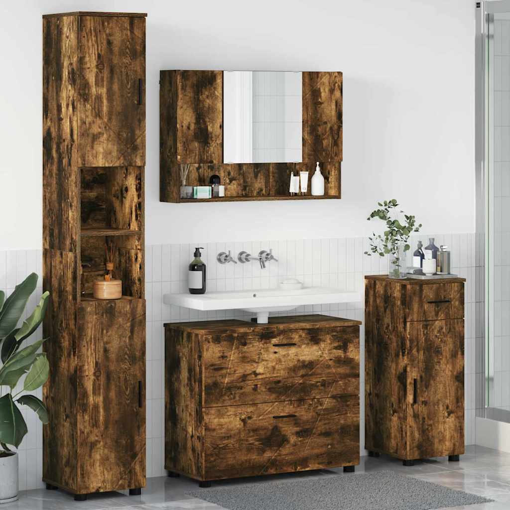 vidaXL Badezimmermöbel-Set mit Schubladen 4 pcs Geräucherte Eiche