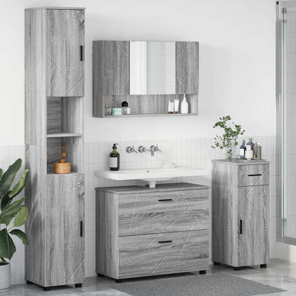 vidaXL Badezimmermöbel-Set 4 pcs Graues Sonoma Sperrholz und Metall