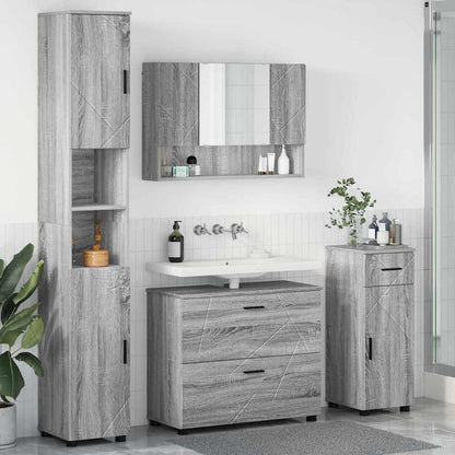 vidaXL Badezimmermöbel-Set 4 pcs Graues Sonoma Sperrholz und Metall