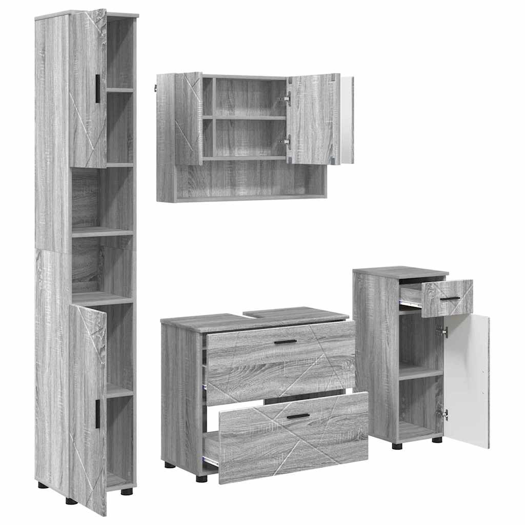 vidaXL Badezimmermöbel-Set 4 pcs Graues Sonoma Sperrholz und Metall