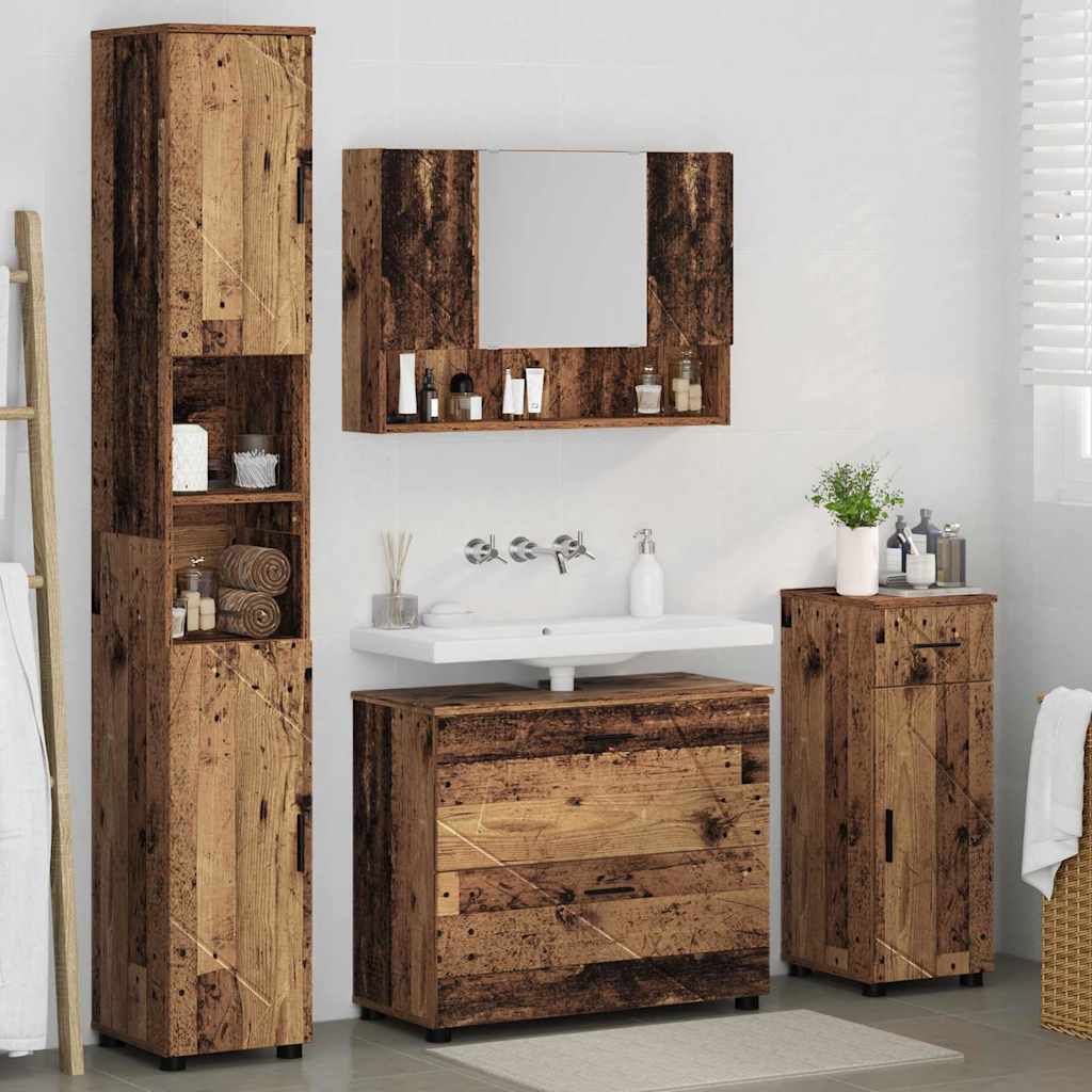 vidaXL Badezimmermöbel-Set mit Tür 4 pcs Altholz Sperrholz und Metall