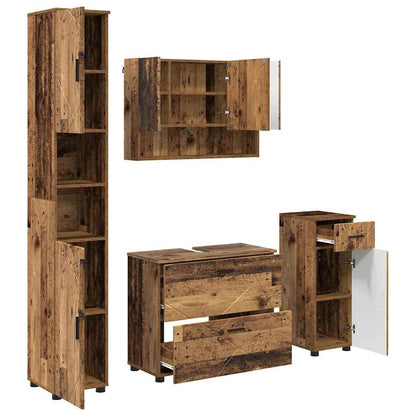 vidaXL Badezimmermöbel-Set mit Tür 4 pcs Altholz Sperrholz und Metall