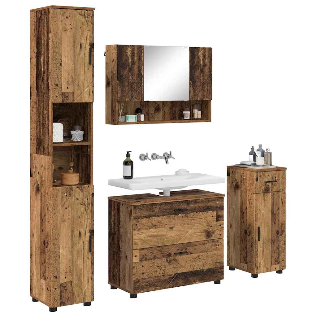 vidaXL Badezimmermöbel-Set mit Tür 4 pcs Altholz Sperrholz und Metall