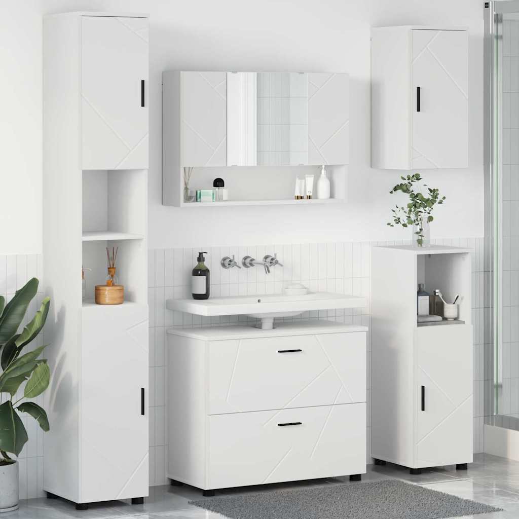 vidaXL Ensemble de meubles de salle de bain avec étagère 5 pcs Blanc Contreplaqué et Métal