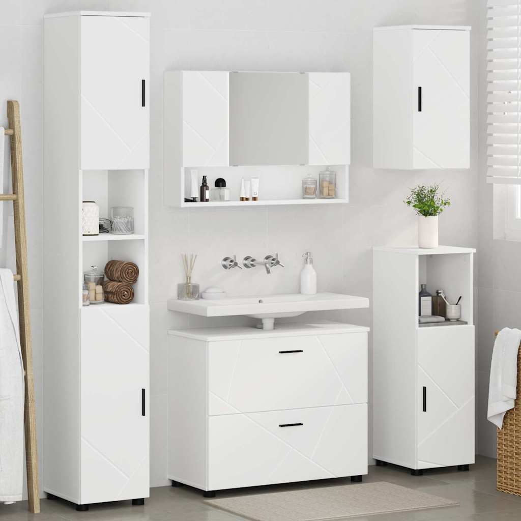 vidaXL Ensemble de meubles de salle de bain avec étagère 5 pcs Blanc Contreplaqué et Métal