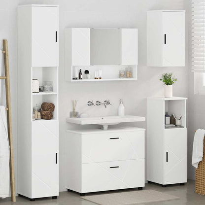 vidaXL Ensemble de meubles de salle de bain avec étagère 5 pcs Blanc Contreplaqué et Métal