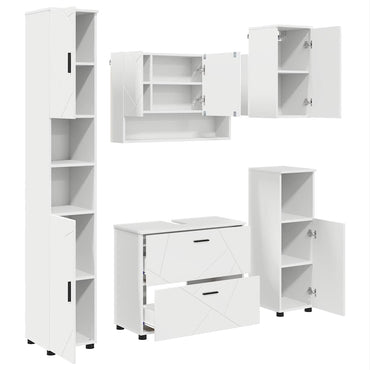 vidaXL Ensemble de meubles de salle de bain avec étagère 5 pcs Blanc Contreplaqué et Métal