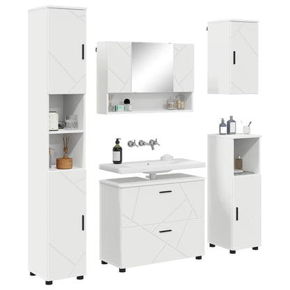 vidaXL Ensemble de meubles de salle de bain avec étagère 5 pcs Blanc Contreplaqué et Métal